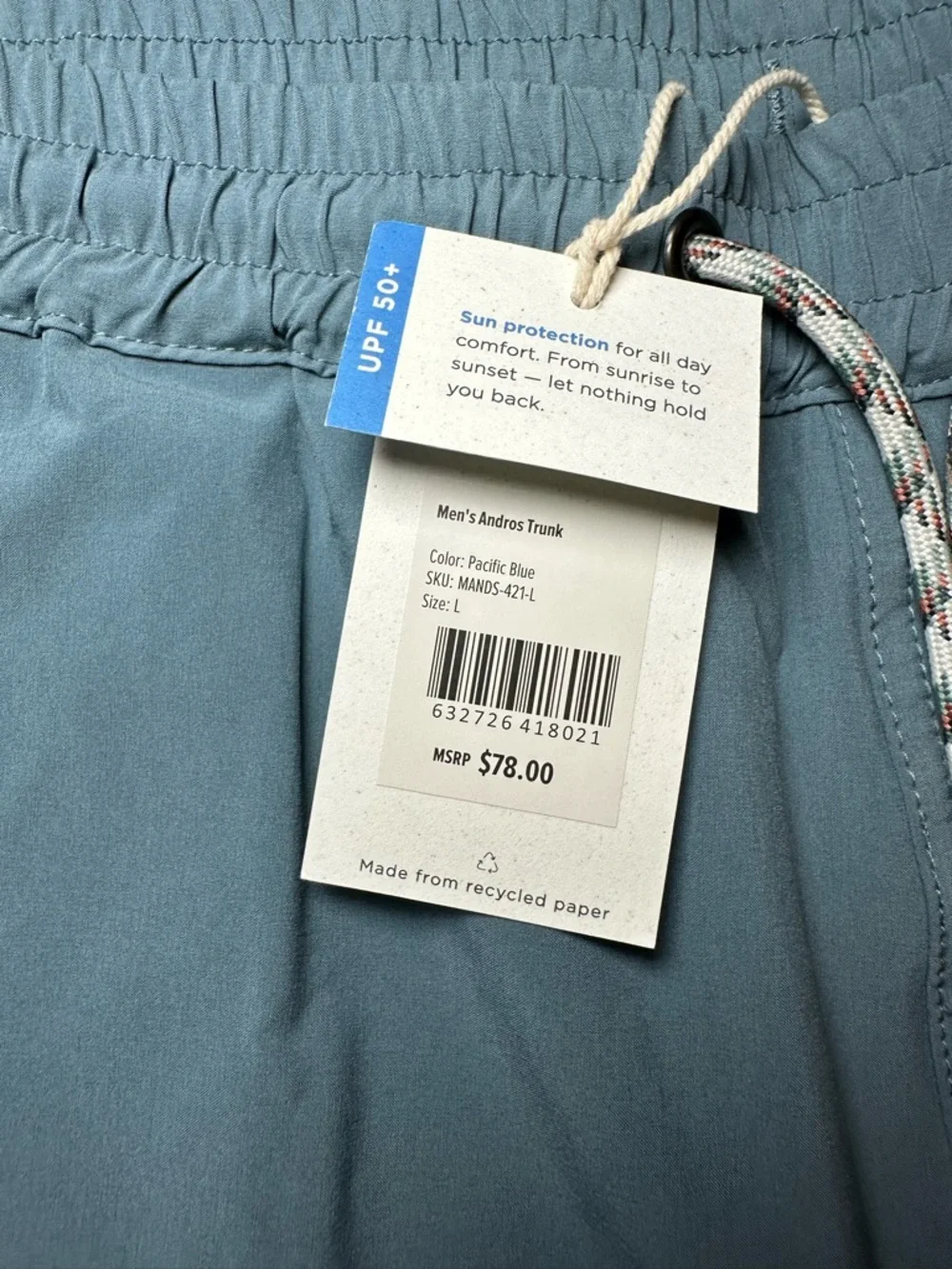 Free Fly Mens Andros Trunks size Large in Pacific Blue. NEW